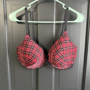 Adore Me 34DDD Bra Red Plaid Demi Underwire Back Closure